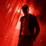 Immagine con figura maschile in abito formale con sfondo rosso intenso, rappresentante un middle manager e le dinamiche aziendali del suo ruolo.